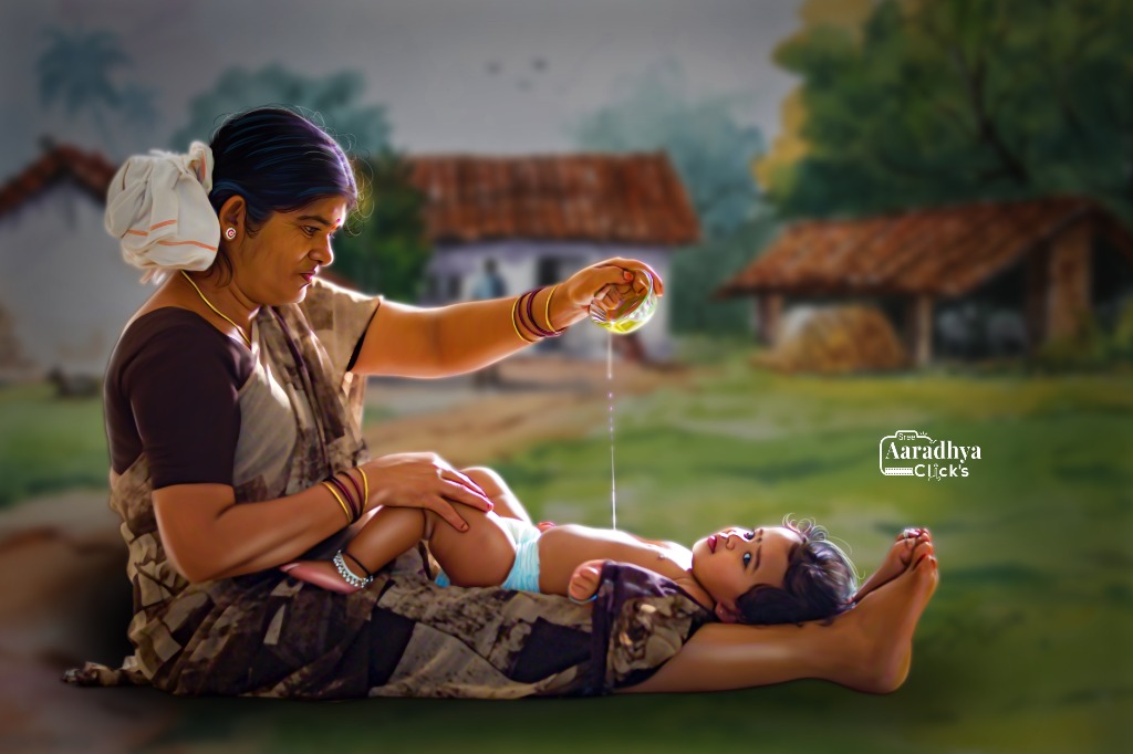Born Baby Photography - Traditional Mother & Child Oil Massage