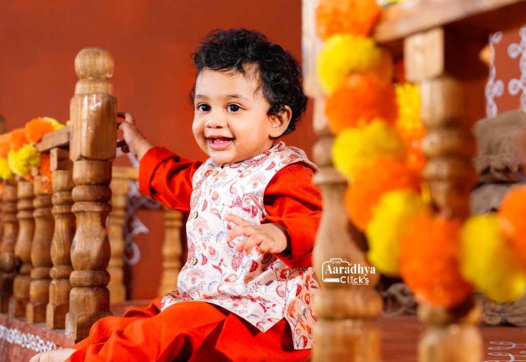 Toddler Red Kurti Marigold Shoot